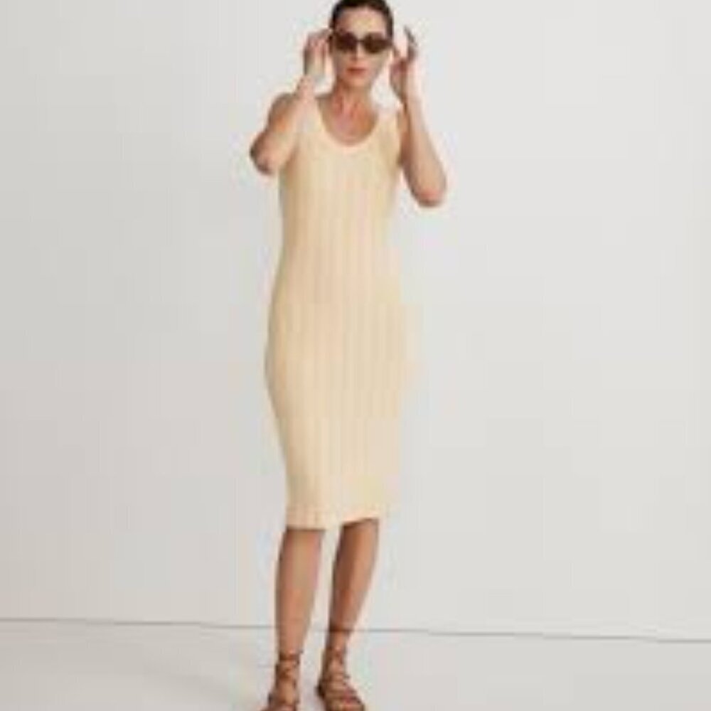 ✅ MADEWELL CREAM Ribbed Sleeveless Midi Sweater Dress SIZE‎ LARGE SP23